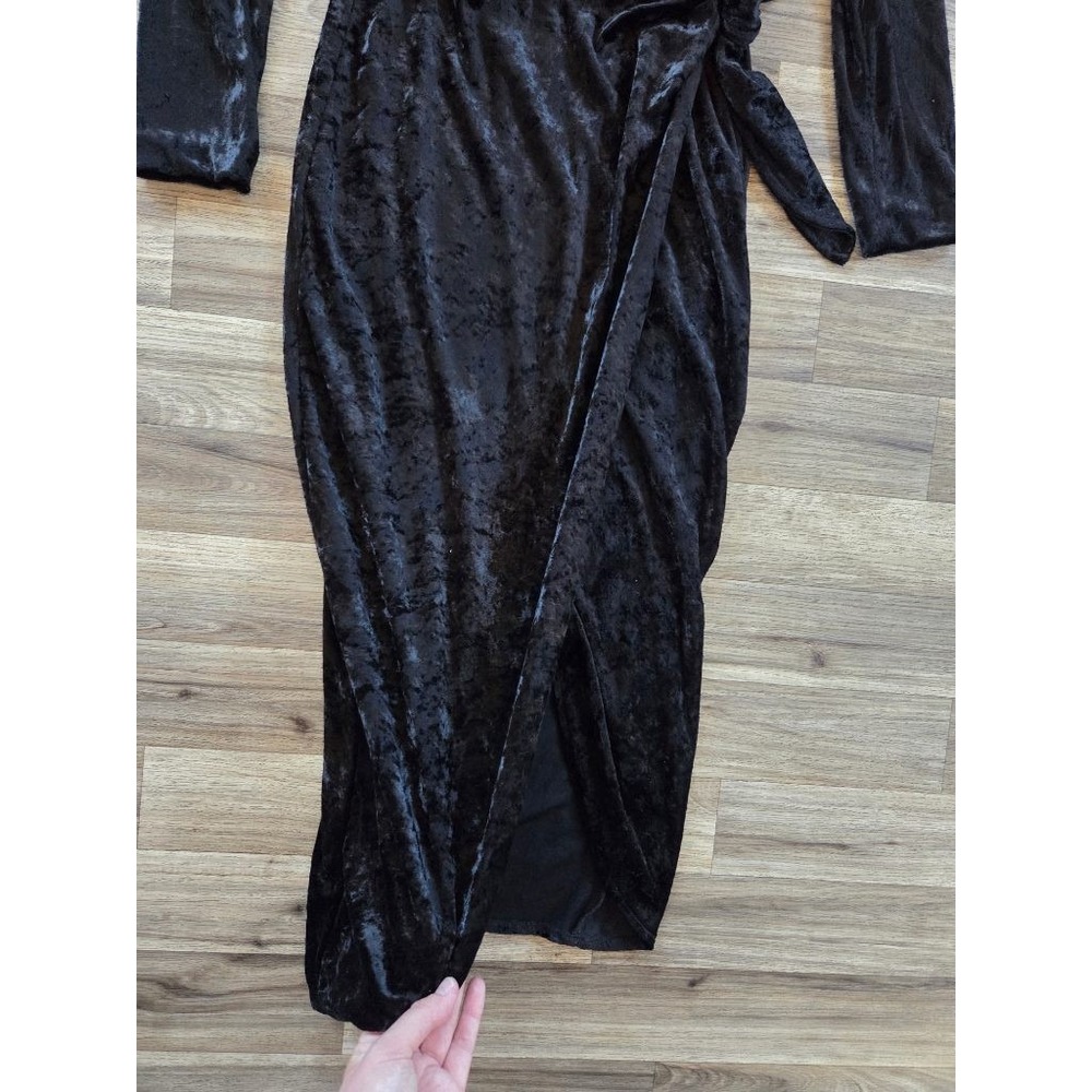 VTG All That Jazz Crushed Velvet Maxi Dress S Beaded Whimsigoth Wrap Slit Black - Picture 6 of 12